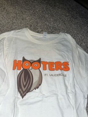 Hooters White Kids Tee with Orange Logo and Brown Owl